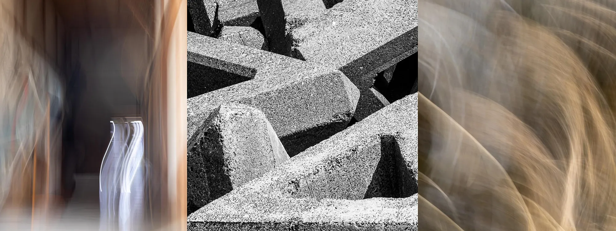 Triptych: Lines of Contact – Shikoku: Fragmented Worlds, ICM and black-and-white photography by Marion Rockstroh-Kruft