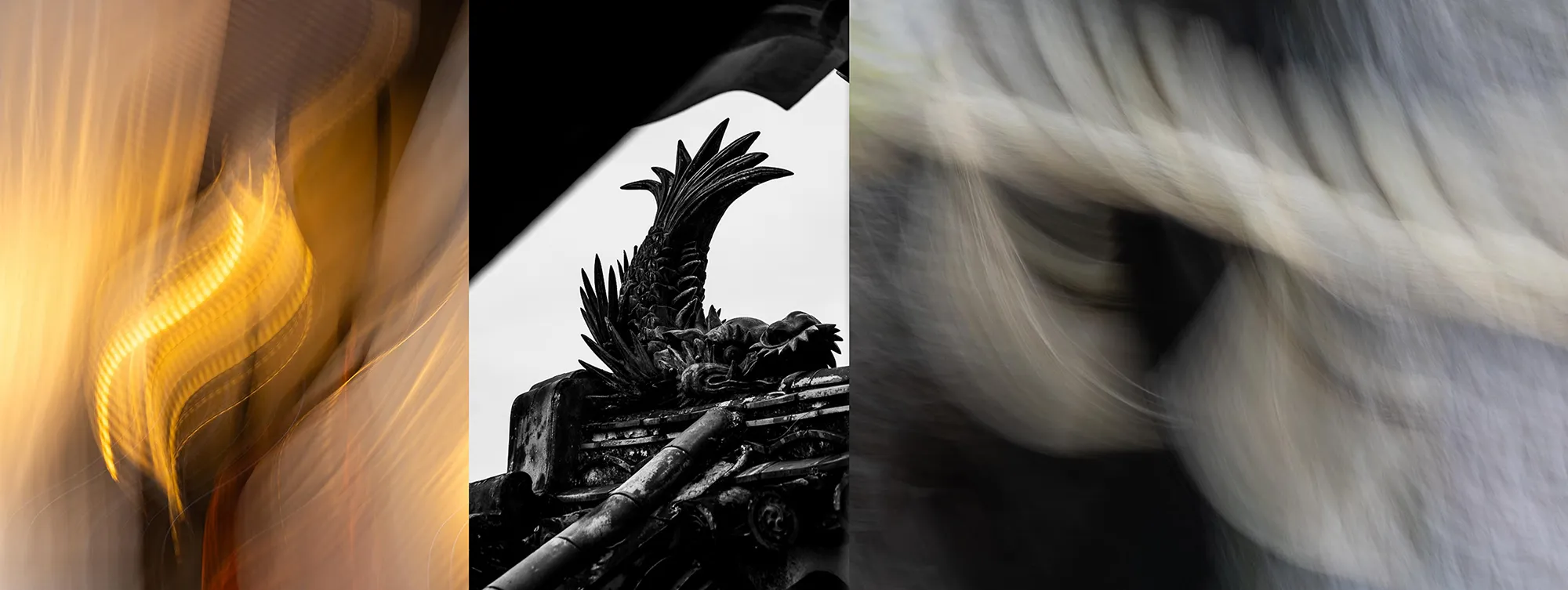 Triptych: Apparition – Shikoku: Fragmented  Worlds, ICM and black-and-white photography by Marion Rockstroh-Kruft