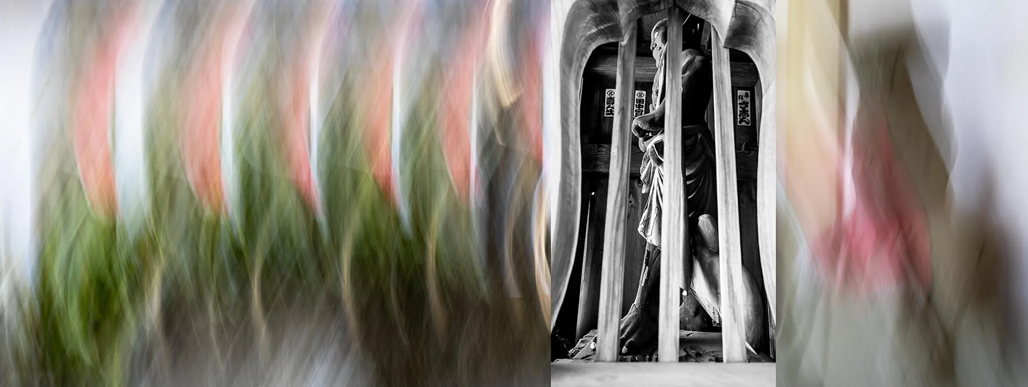 Triptych: Origin and Echo – Shikoku: Fragmented Worlds, ICM and black-and-white photography by Marion Rockstroh-Kruft