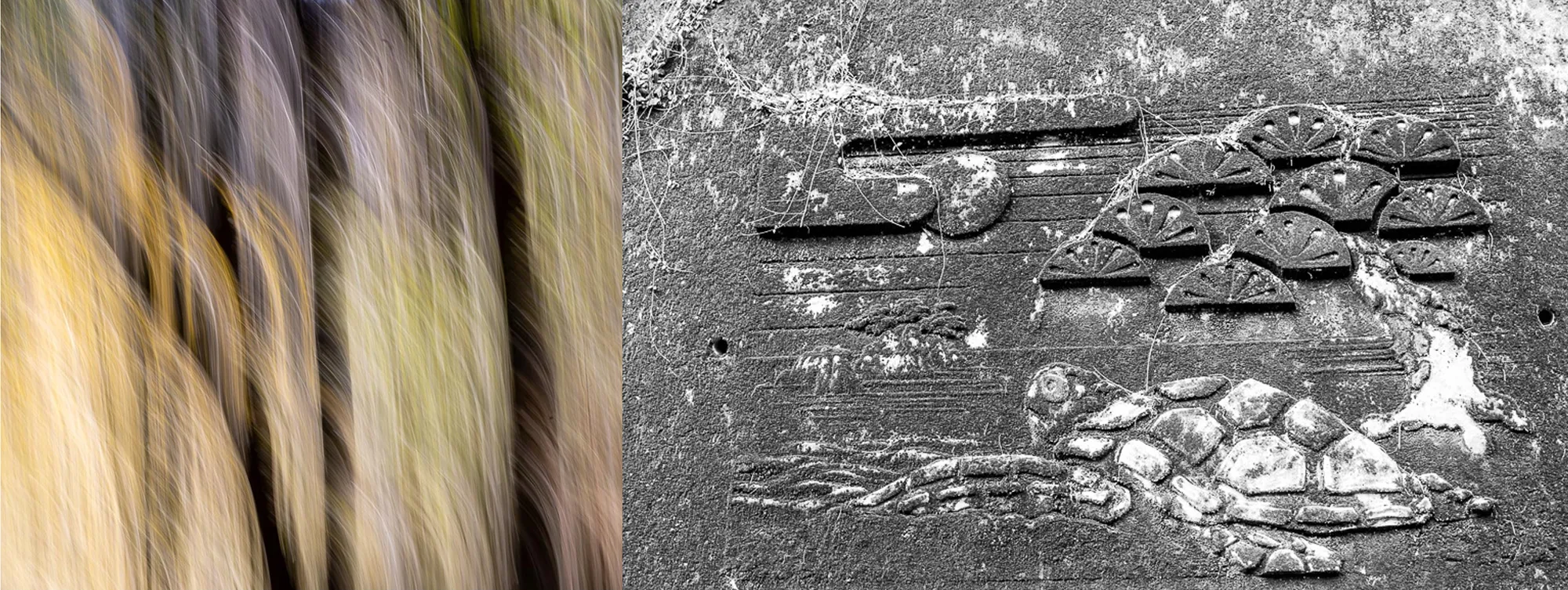 Diptych ‘Abseits Aside’ – Shikoku: Fragmented  Worlds, ICM and black-and-white photography by Marion Rockstroh-Kruft