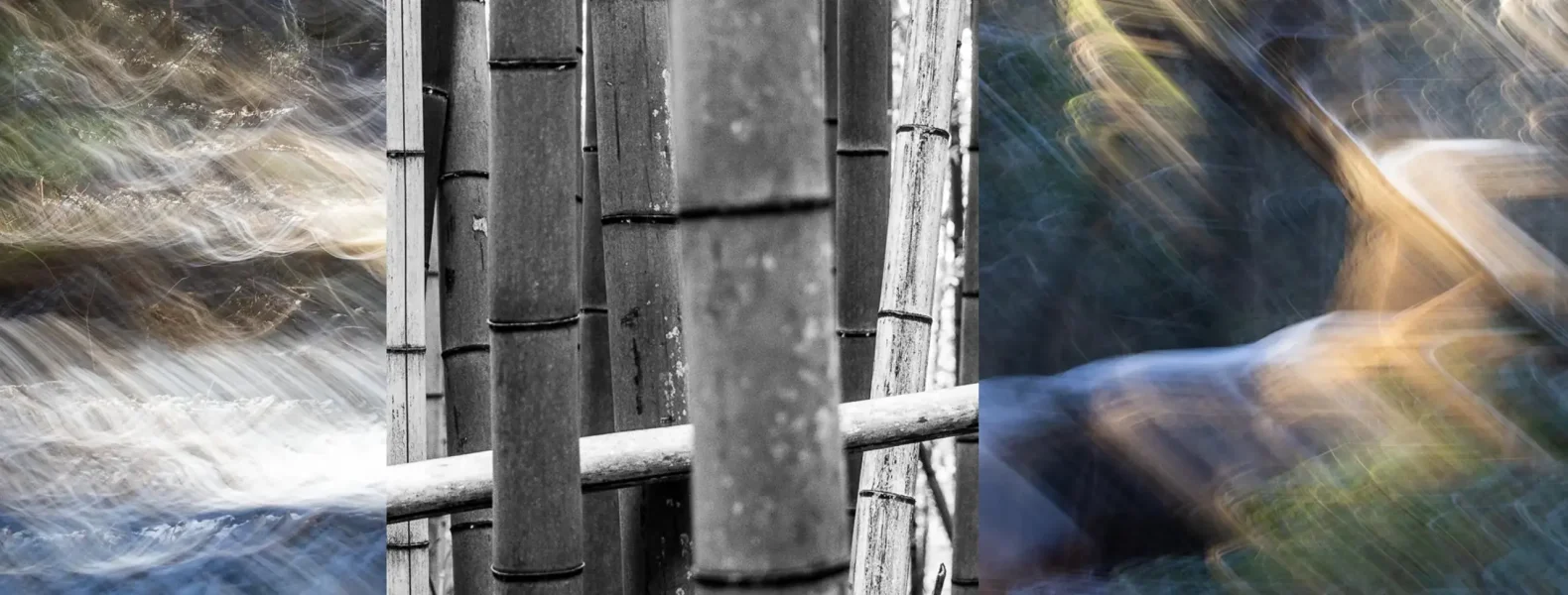 Triptych: *The Path Carries* – Shikoku: Fragmented  Worlds, ICM and black-and-white photography by Marion Rockstroh-Kruft